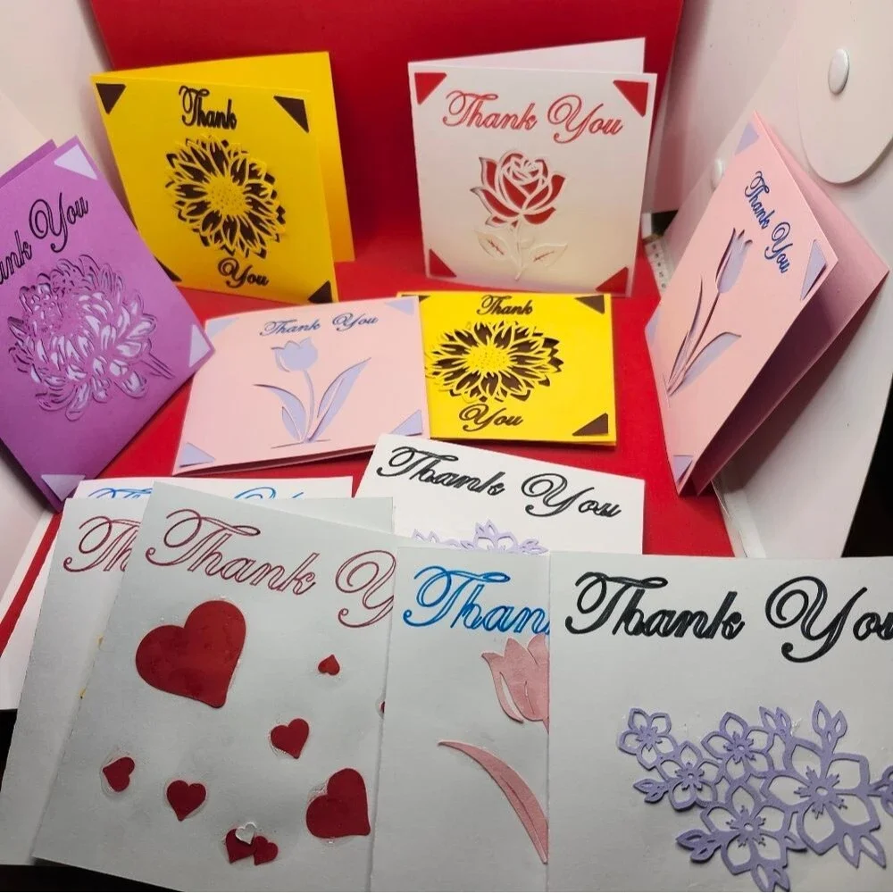 Hand Crafted Colorful Thank You Card Set of 12